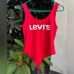 Red Levi’s Logo Tank Top Bodysuit with Snap Closure Size Medium
